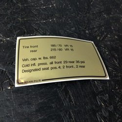 Tire pressure decal, 964, VR15 (1984 - 1989)