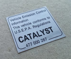 Catalyst Converter decal for G-model, 964, 993, 924, 924s, 928, 944, 968, 986 (1976 – 2005)