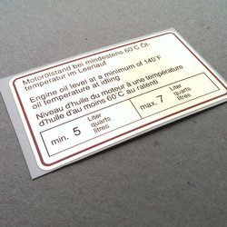 Engine oil level decal, red border, for F-model (1965-1972), 914 (1970-1976)