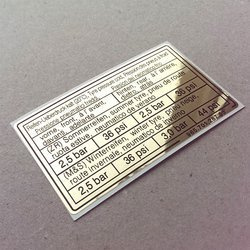 Tire pressure decal for 964 turbo 965 (1990 – 1994)