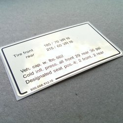Tire pressure decal for G-model 3.2 (1984 – 1989)