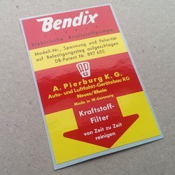 Bendix fuel pump sticker for F-model (1965 - 1968)