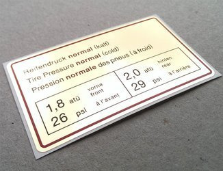 Tire pressure decal, red border, for F-model, 912, 914 (1965 – 1976)