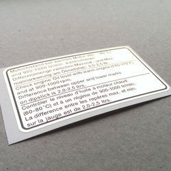 Engine oil level decal for G-model 2.7/3.0 & 3.0 (1974 – 1980)