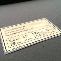 Tire pressure decal for G-model 2.7 & 3.0 (1973 – 1979)