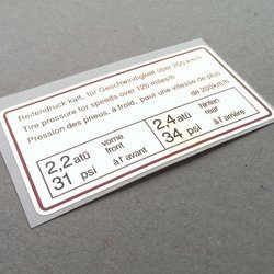 Tire pressure decal, red border for F-model, 914 (1967 – 1976)